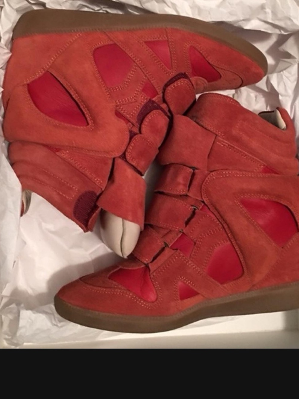 Isabel Marant Red Suede Hidden Wedge Sneakers